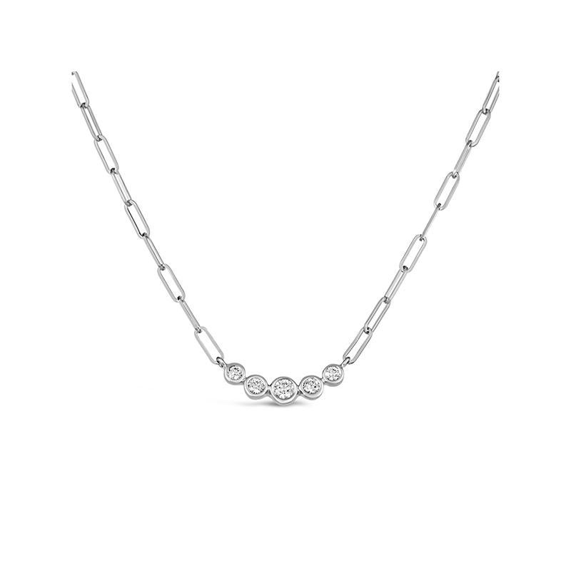 Round Cut 0.33 Carat Natural Diamond Bezel Paper Clip Necklace 14K White Gold For Sale