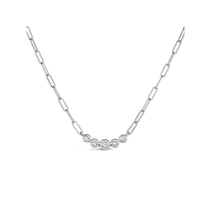 Round Cut 0.33 Carat Natural Diamond Bezel Paper Clip Necklace 14K White Gold For Sale