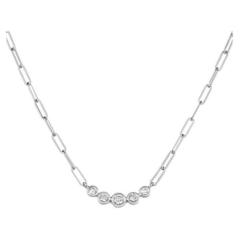 0.33 Carat Natural Diamond Bezel Paper Clip Necklace 14K White Gold For