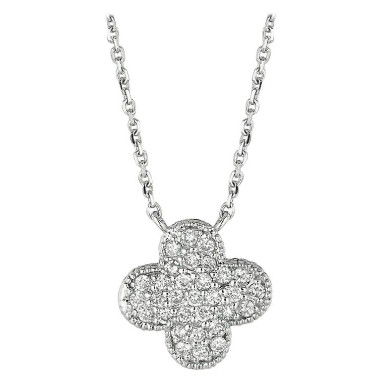 Four Leaf Clover Diamond Necklace Estate 14 Karat White Gold Shamrock 