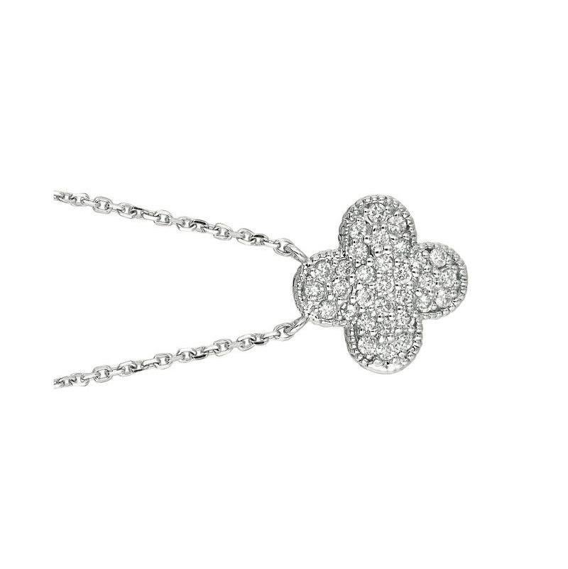 0.33 Carat Natural Diamond Clover Cluster Necklace 14K White Gold G SI with 18 inches chain

100% Natural Diamonds, Not Enhanced in any way Round Cut Diamond Necklace  
0.33 CT
G-H 
SI  
14K White Gold    Pave style  2.3 gram
1/2 inch in height &