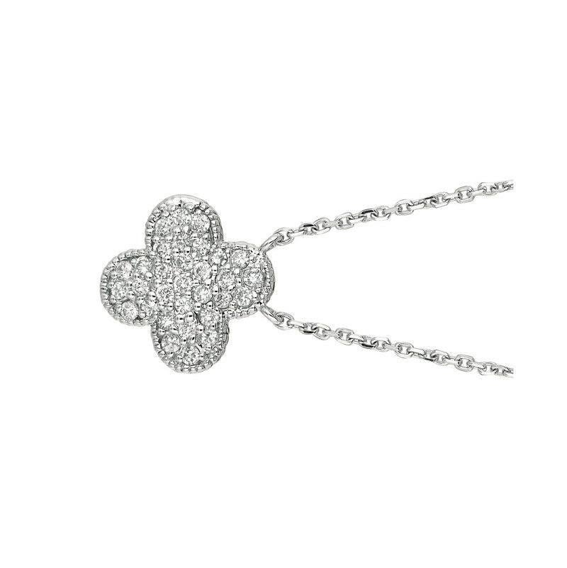 Round Cut 0.33 Carat Natural Diamond Clover Cluster Necklace 14 Karat White Gold G SI For Sale