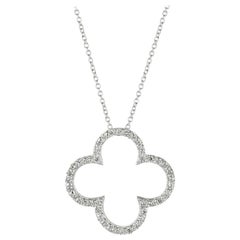 0.33 Carat Natural Diamond Clover Pendant Necklace 14 Karat White Gold Chain