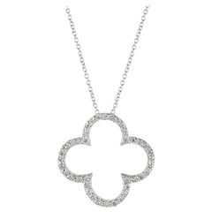 Chaîne pendentif trèfle en or blanc 14 carats avec diamants naturels de 0,33 carat