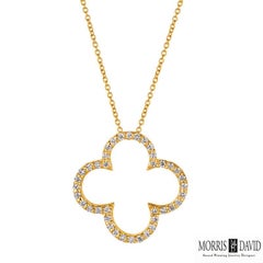 0.33 Carat Natural Diamond Clover Pendant Necklace 14 Karat White Gold Chain