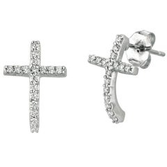 0.33 Carat Natural Diamond Cross Earrings G SI 14K White Gold