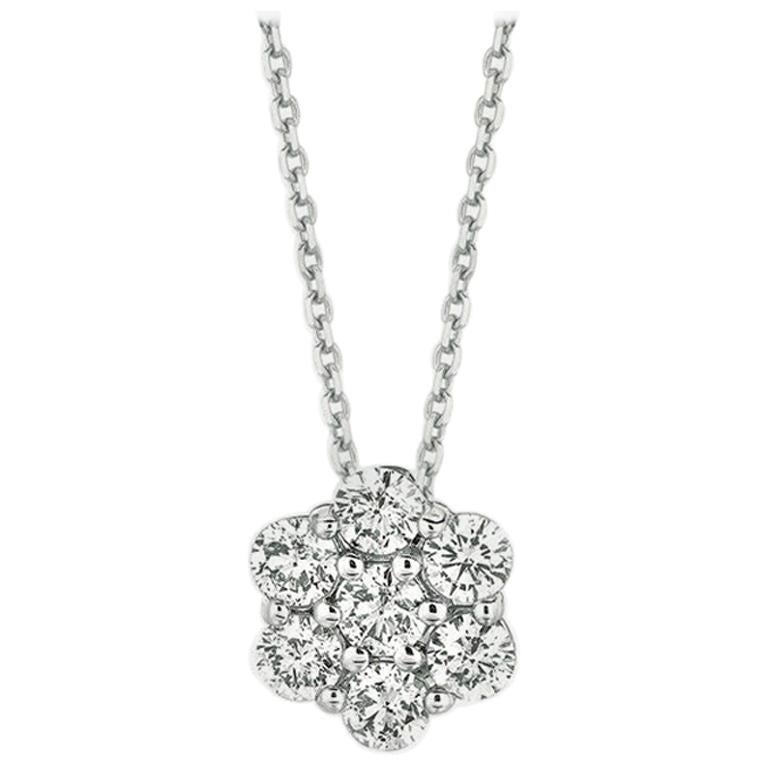 0.33 Carat Natural Diamond Flower Necklace 14 Karat White Gold G SI Chain For Sale