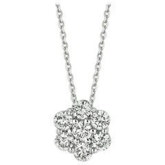 0.33 Carat Natural Diamond Flower Necklace 14 Karat White Gold G SI Chain