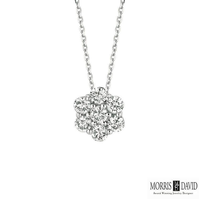 Round Cut 0.33 Carat Natural Diamond Flower Necklace 14 Karat White Gold G SI Chain For Sale