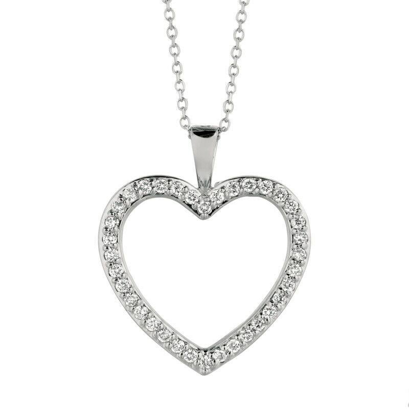 Round Cut 0.33 Carat Natural Diamond Heart Necklace G SI 14K White Gold Chain For Sale