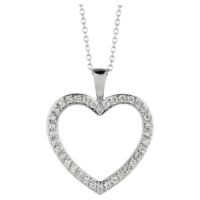 0.33 Carat Natural Diamond Heart Necklace G SI 14K White Gold Chain For Sale