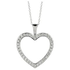 0.33 Carat Natural Diamond Heart Necklace G SI 14K White Gold Chain