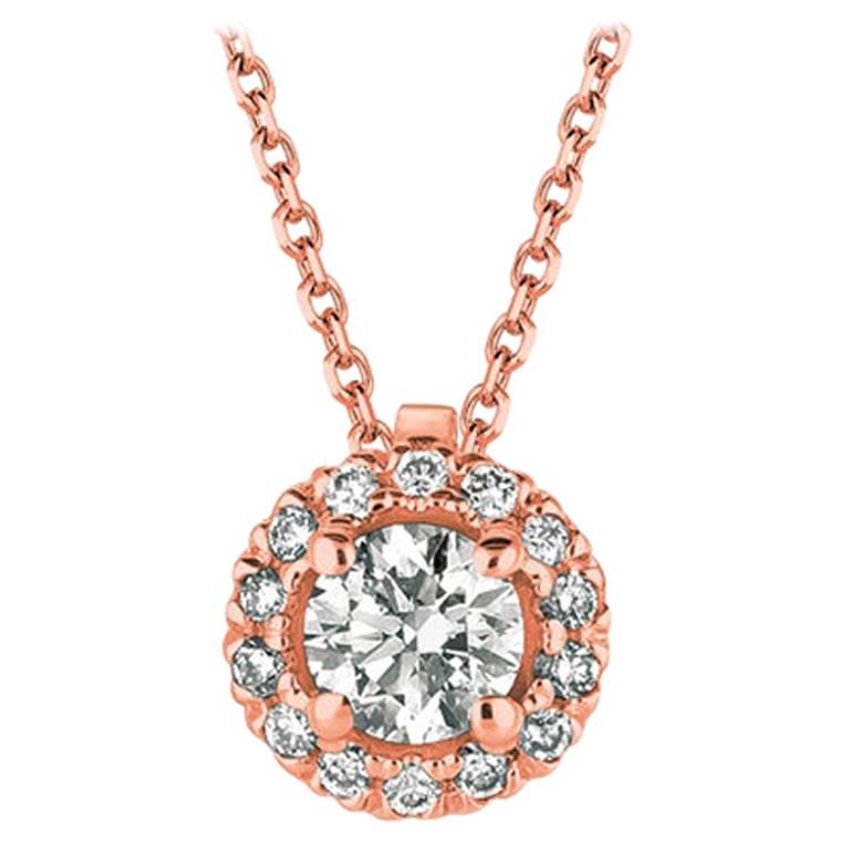 0.33 Carat Natural Diamond Necklace Pendant 14 Karat Rose Gold G SI Chain For Sale