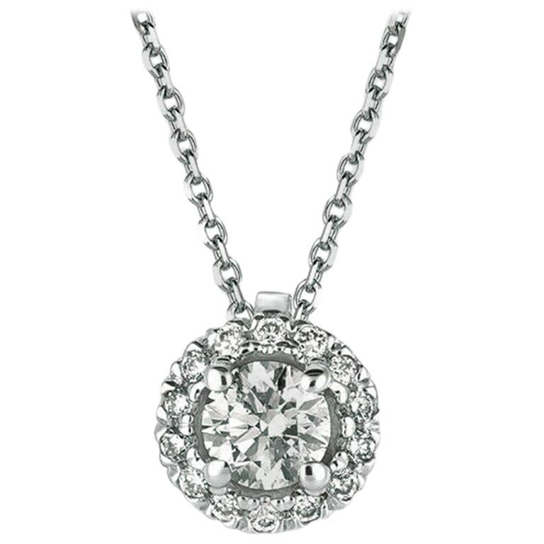 0.33 Carat Natural Diamond Necklace Pendant 14 Karat White Gold G SI Chain For Sale