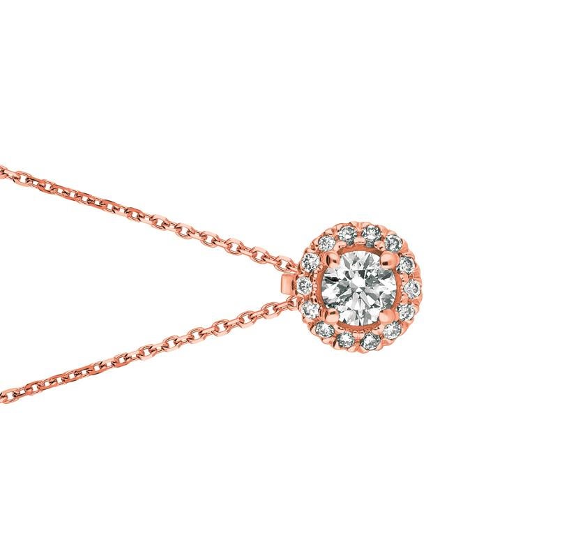Contemporary 0.33 Carat Natural Diamond Necklace Pendant 14 Karat Rose Gold G SI Chain For Sale