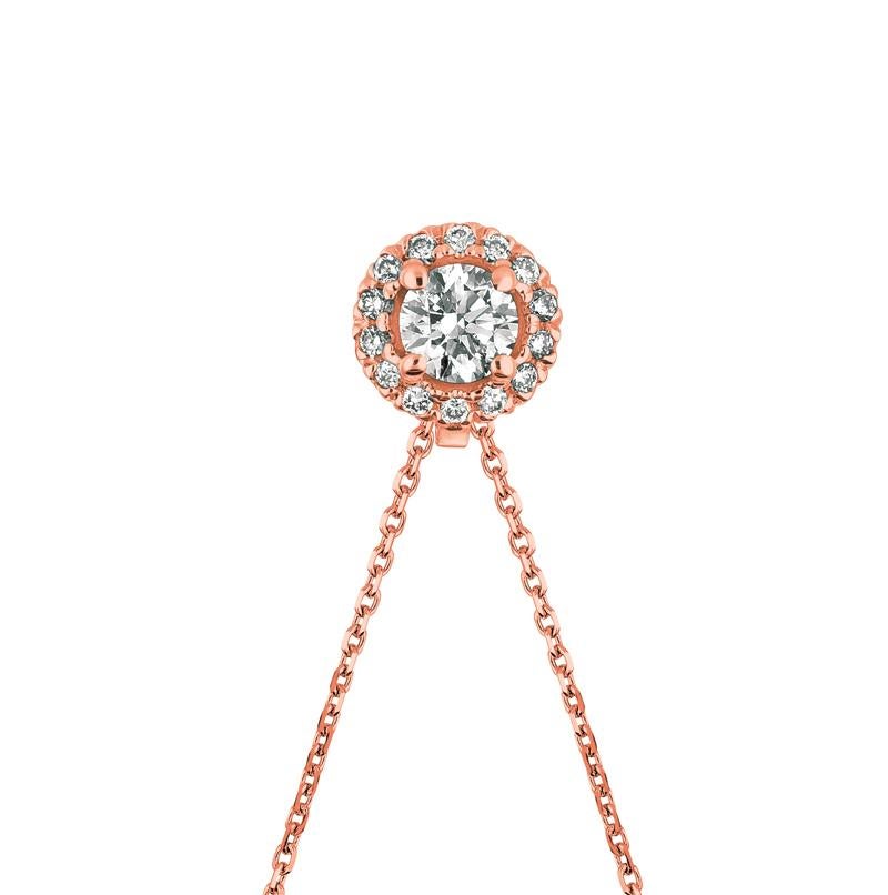 Taille ronde Collier pendentif en or rose 14 carats avec chaîne G SI et diamants naturels 0,33 carat en vente