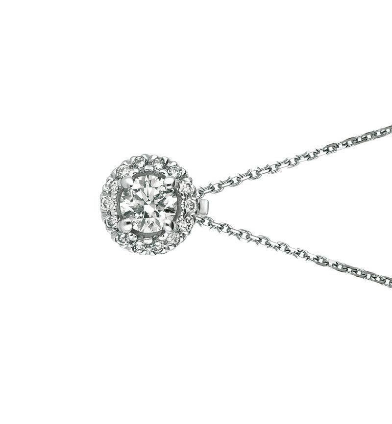 Taille ronde Collier pendentif en or blanc 14 carats avec chaîne G SI et diamants naturels 0,33 carat en vente