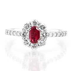 0.33 Carat Natural Red Beryl 'Utah, USA' and Diamond Ring Set in Platinum