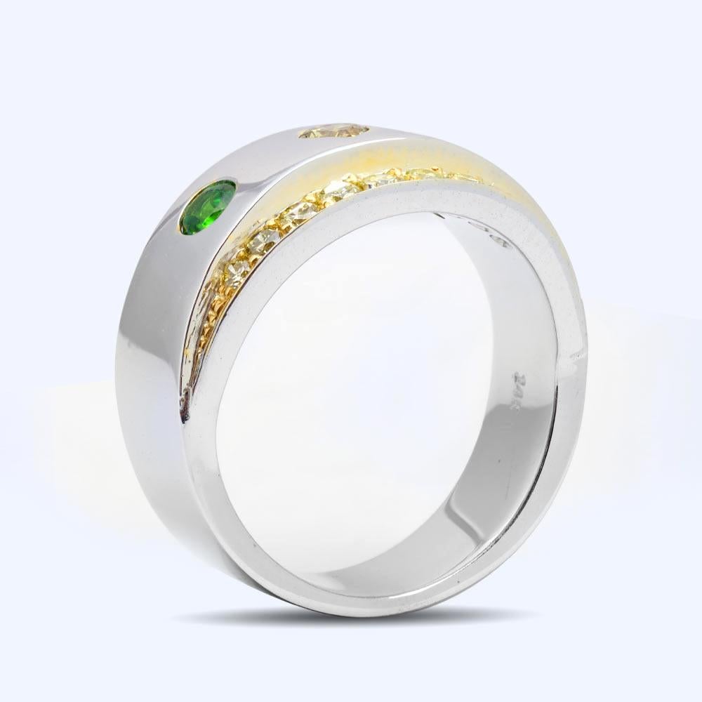 Brilliant Cut 0.33 Carat Natural Russian Demantoid Garnet Diamond 14K White & Yellow Gold Ring For Sale