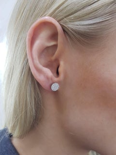 0.33 Carat Pave Set Cluster Round White Diamond 18K White Gold Stud Earrings
