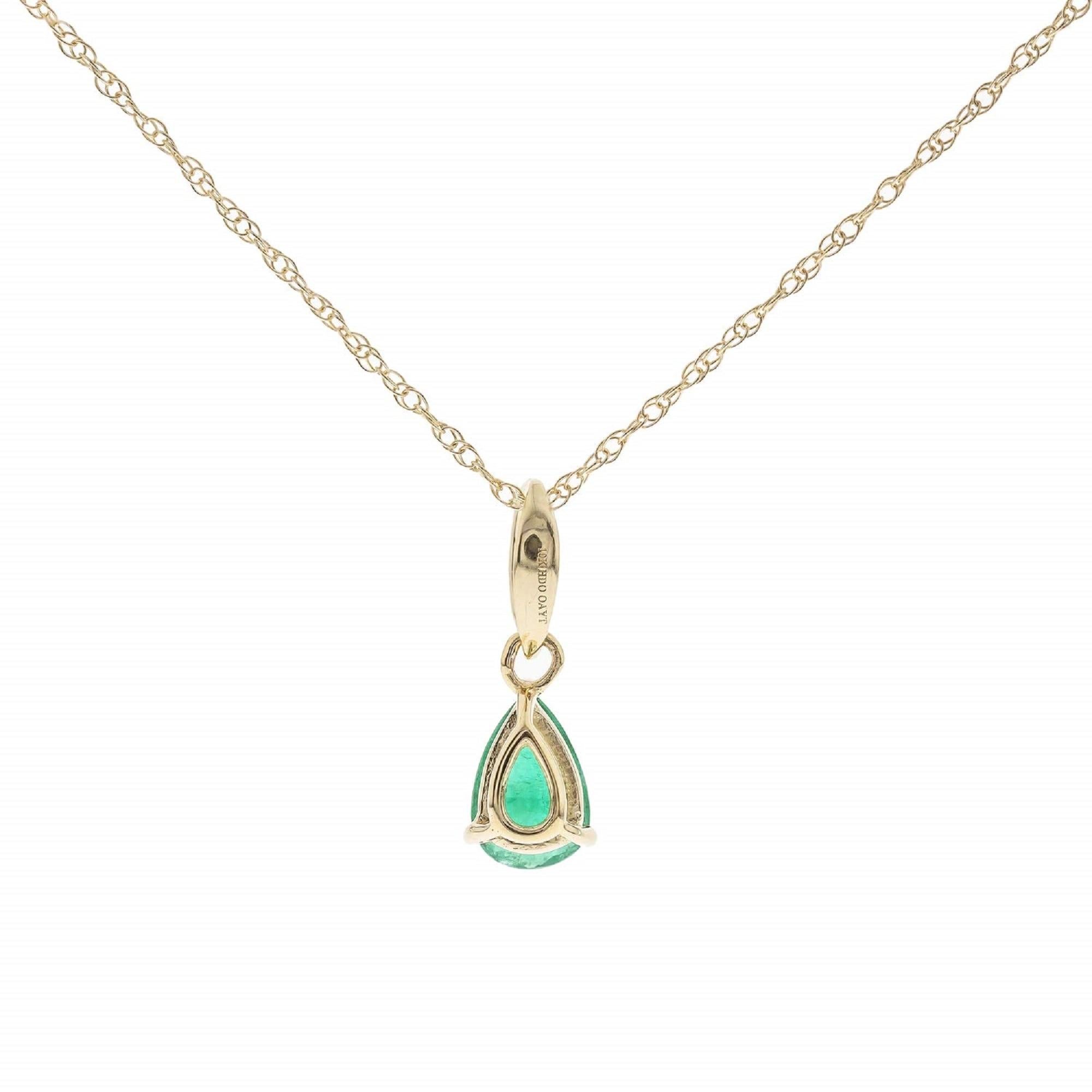Art Deco 0.33 Carat Pear Cut Emerald with Diamond Accents 10K Yellow Gold Pendant