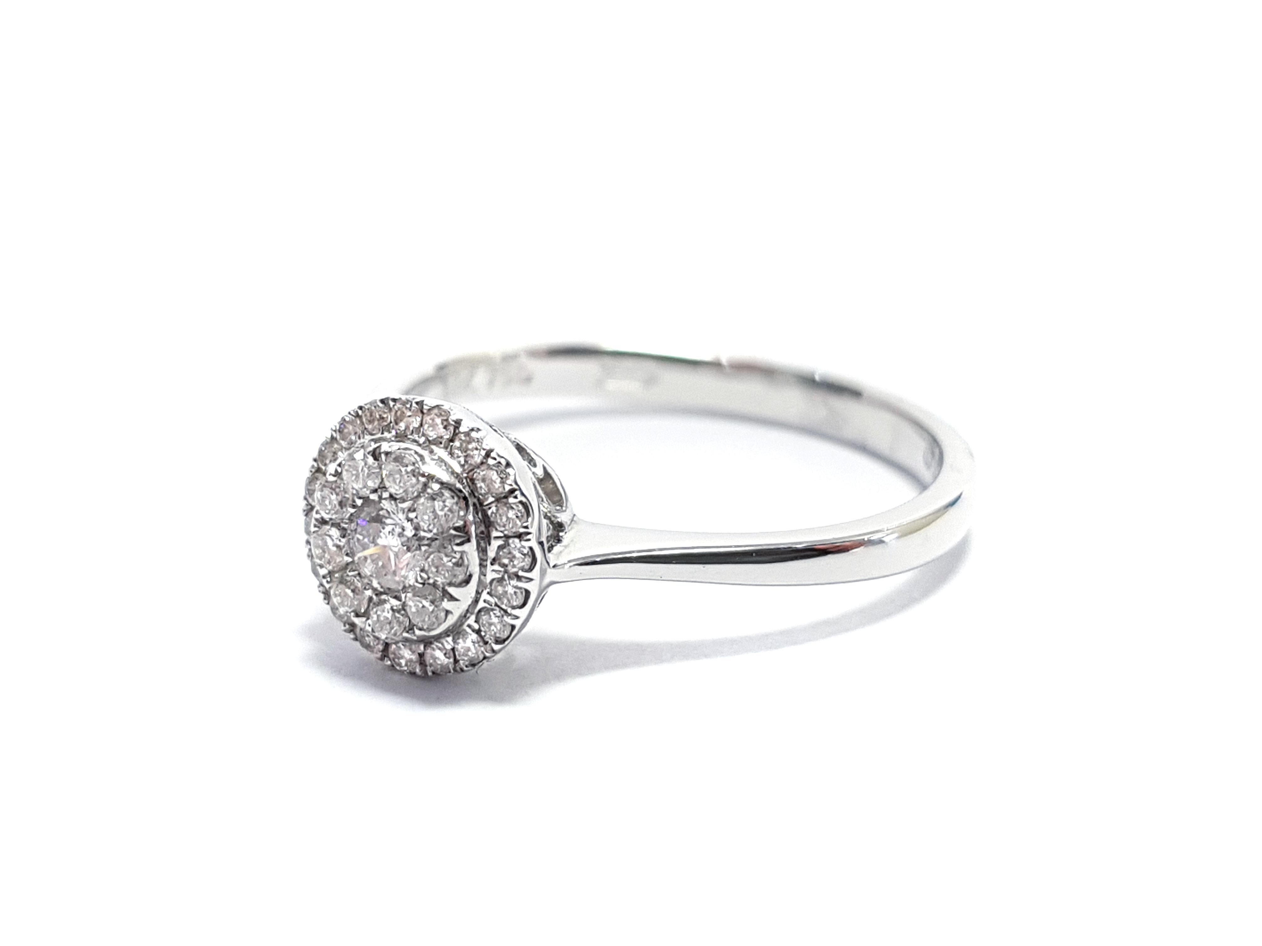 0.33 Carat Round Cut Cluster 18 Karat White Gold Halo Engagement Diamond Ring For Sale 1