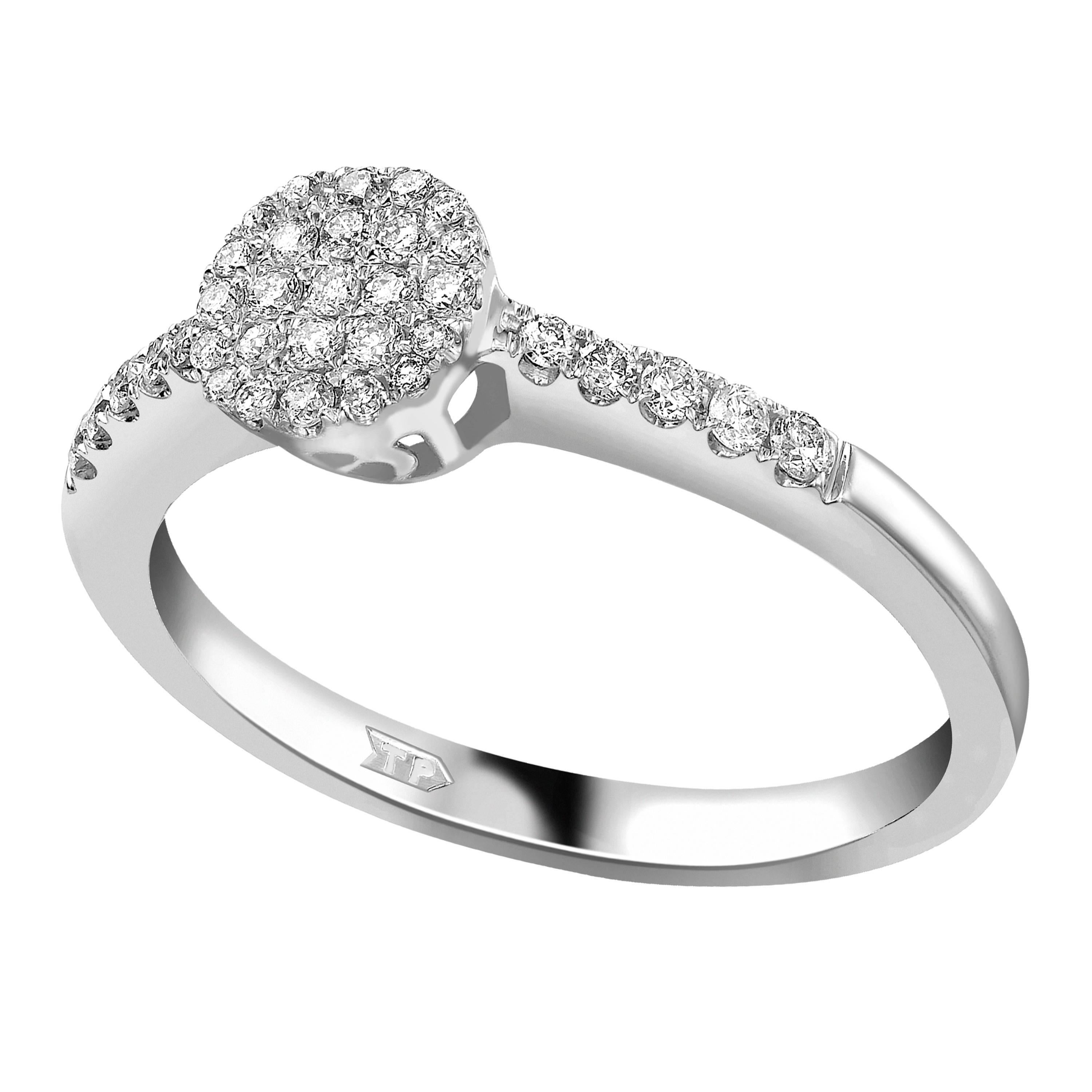 0.33 Carat Round Cut Diamond 18 Karat White Gold Engagement Cluster Ring For Sale