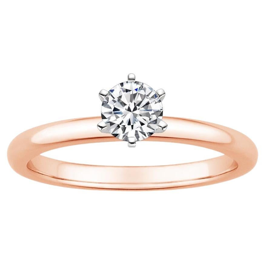 Bague à 6 griffes en or rose 14 carats avec diamants ronds de 0,33 carat en vente