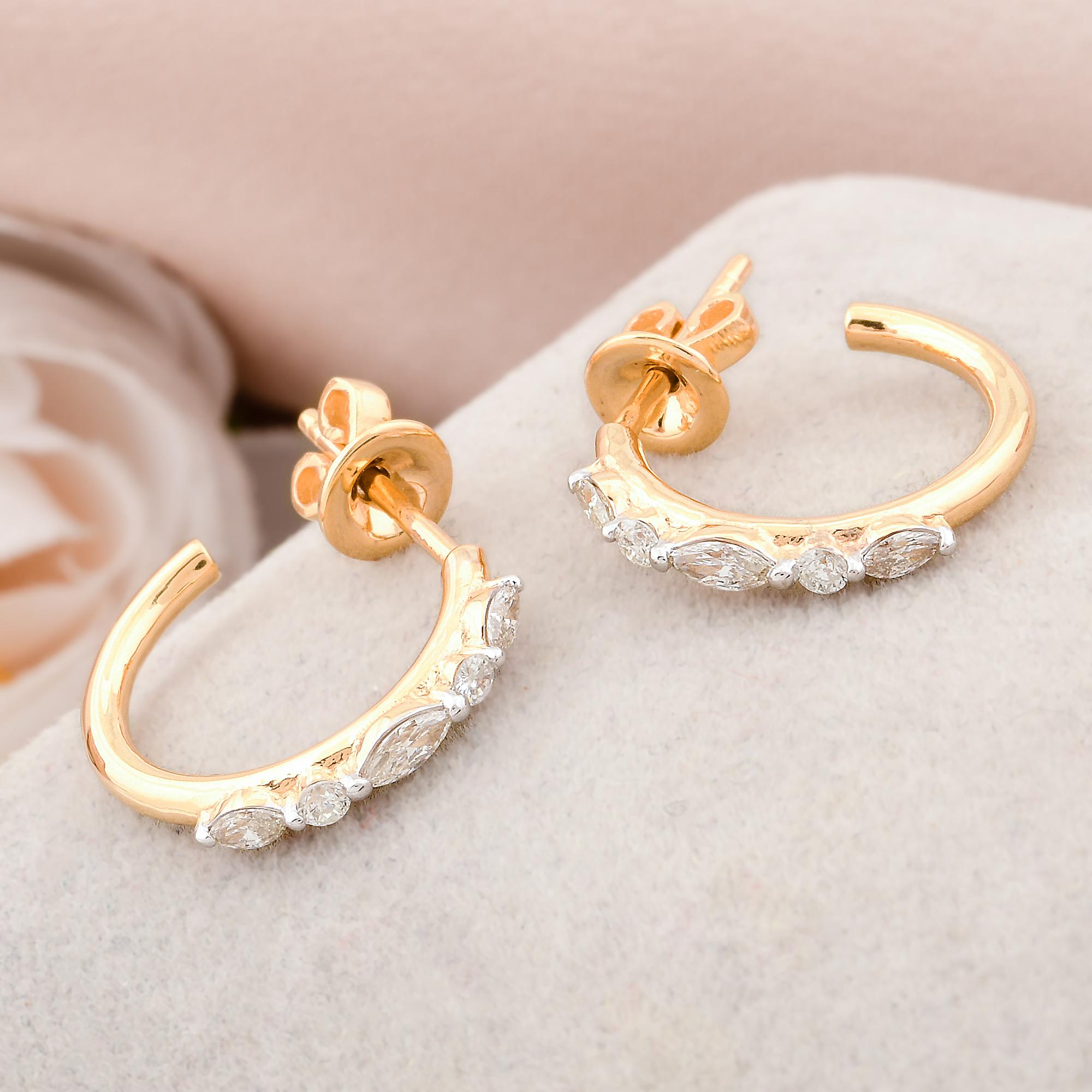 Moderne Créoles en or jaune 18 carats avec diamants ronds et marquises de 0,33 carat en vente