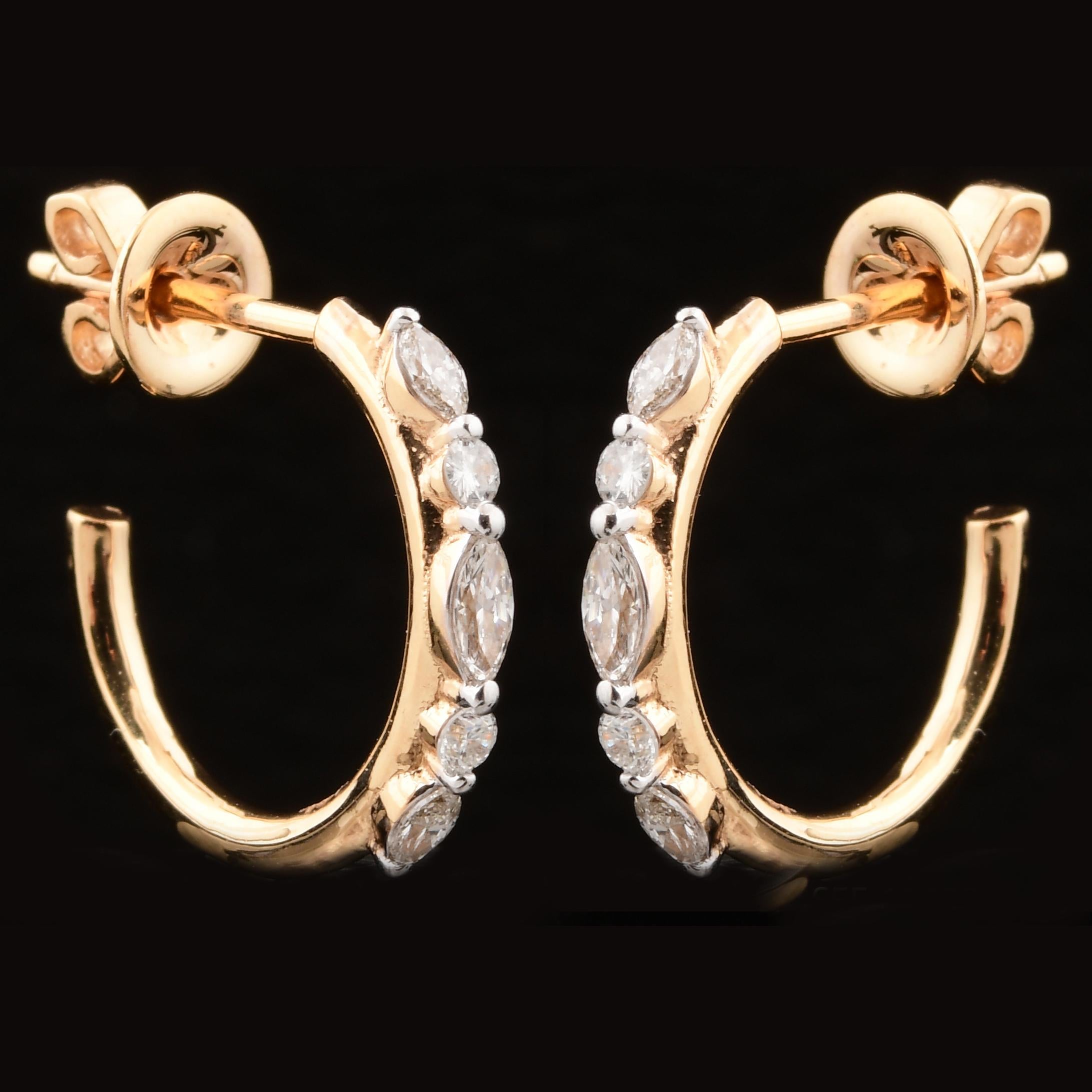 Taglio marquise Orecchini a cerchio con diamanti rotondi e marquise da 0,33 carati in oro giallo 18k Gioielli di pregio in vendita