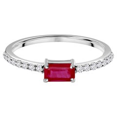 0.33 Carat Ruby Gemstone 0.12 Carat SI/H Diamond Ring 10 Karat White Gold