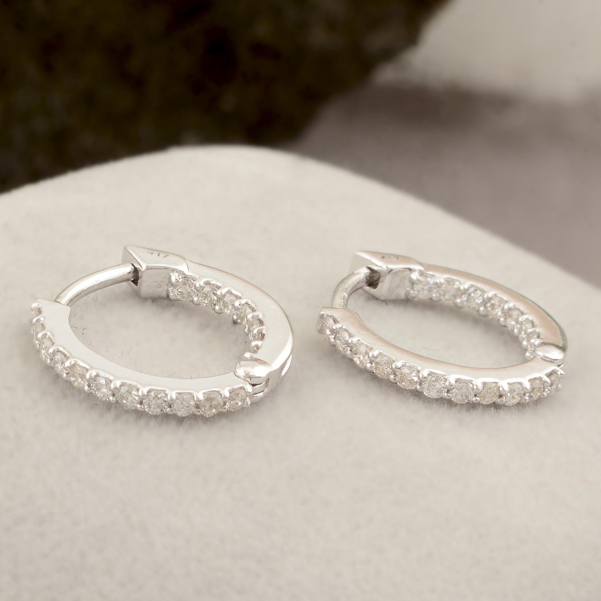Modern 0.33 Carat SI Clarity HI Color Diamond Hoop Earrings 10 Karat White Gold Jewelry For Sale