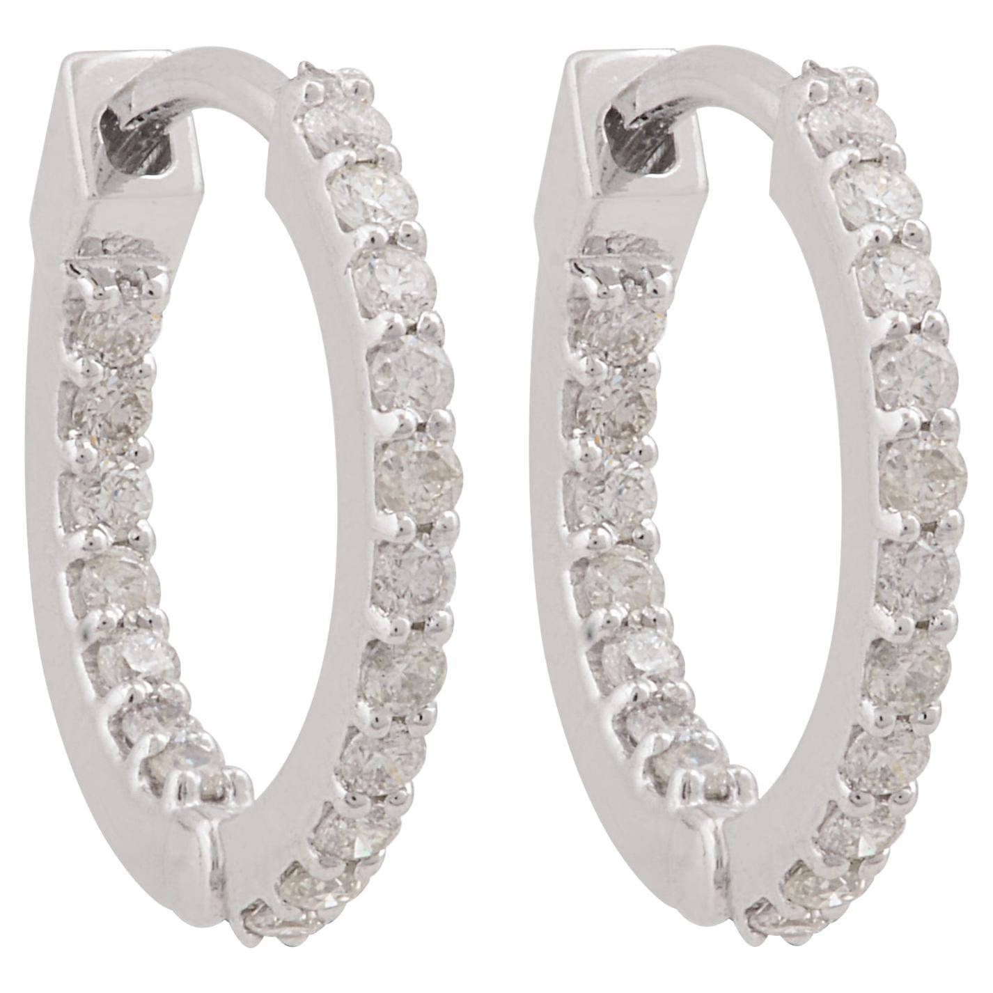 0.33 Carat SI Clarity HI Color Diamond Hoop Earrings 10 Karat White Gold Jewelry For Sale