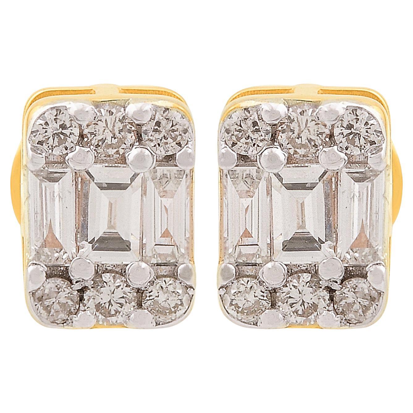 0.33 Carat SI/H Baguette Round Brilliant Cut Diamond Earrings 10k Yellow Gold