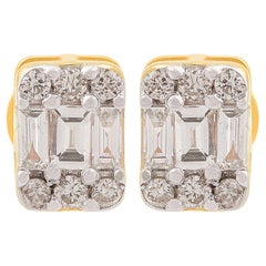 0.33 Carat SI/H Baguette Round Brilliant Cut Diamond Earrings 10k Yellow Gold