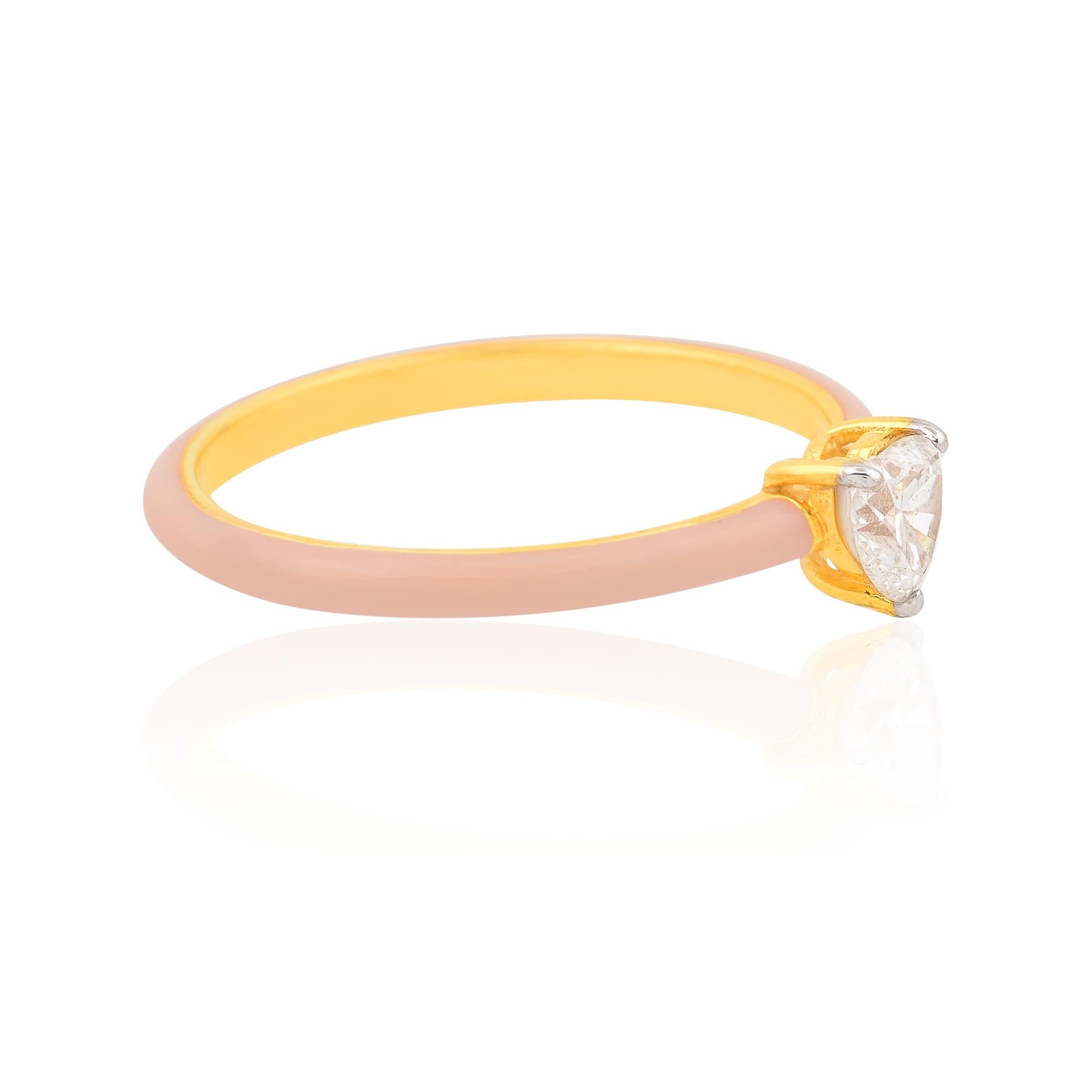 For Sale:  0.33 Carat Solitaire Heart Shape Diamond Enamel Band Ring 18k Yellow Gold 2