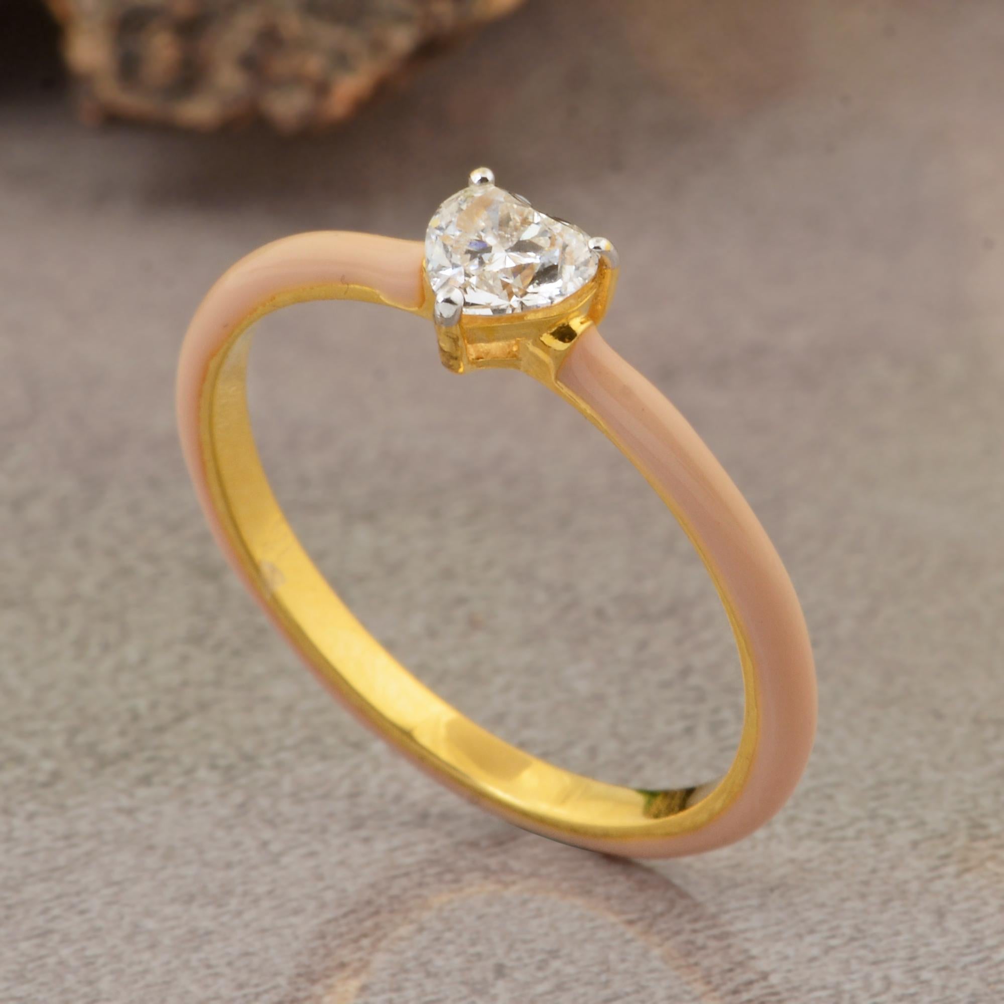 For Sale:  0.33 Carat Solitaire Heart Shape Diamond Enamel Band Ring 18k Yellow Gold 4