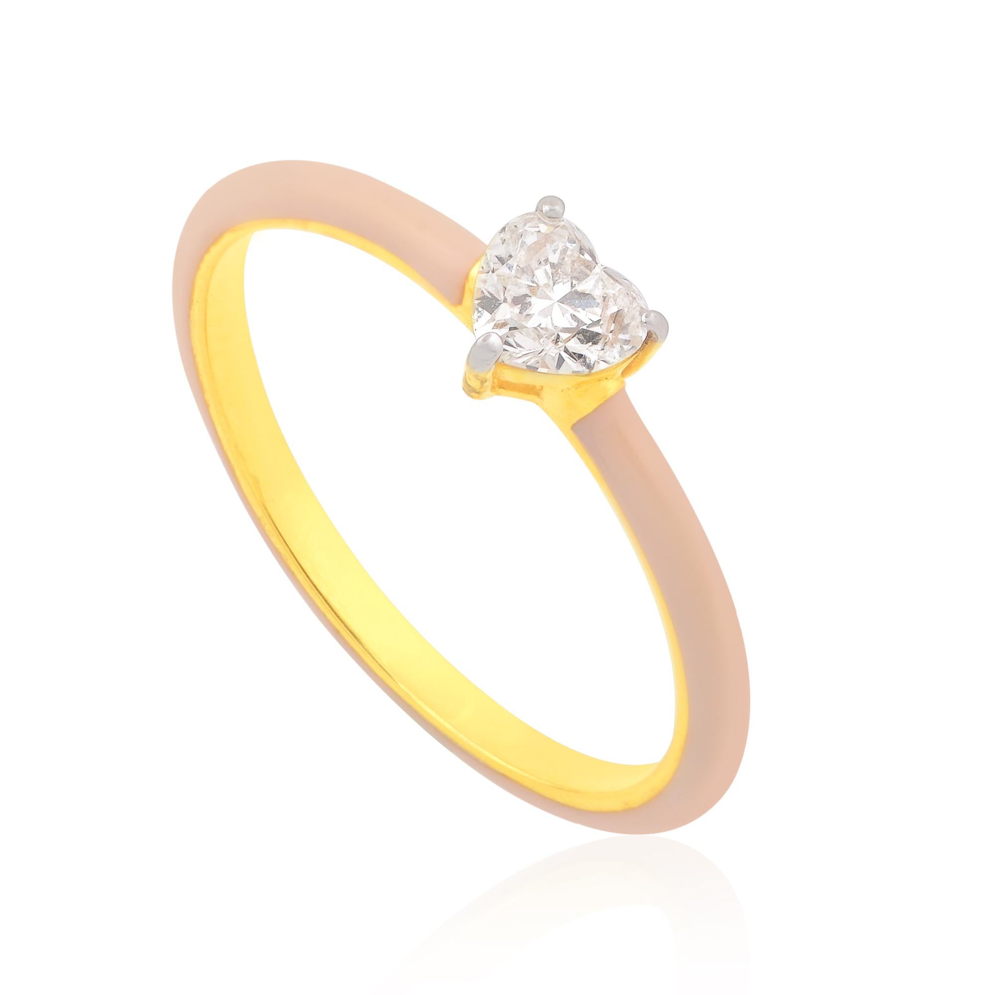 For Sale:  0.33 Carat Solitaire Heart Shape Diamond Enamel Band Ring 18k Yellow Gold 5