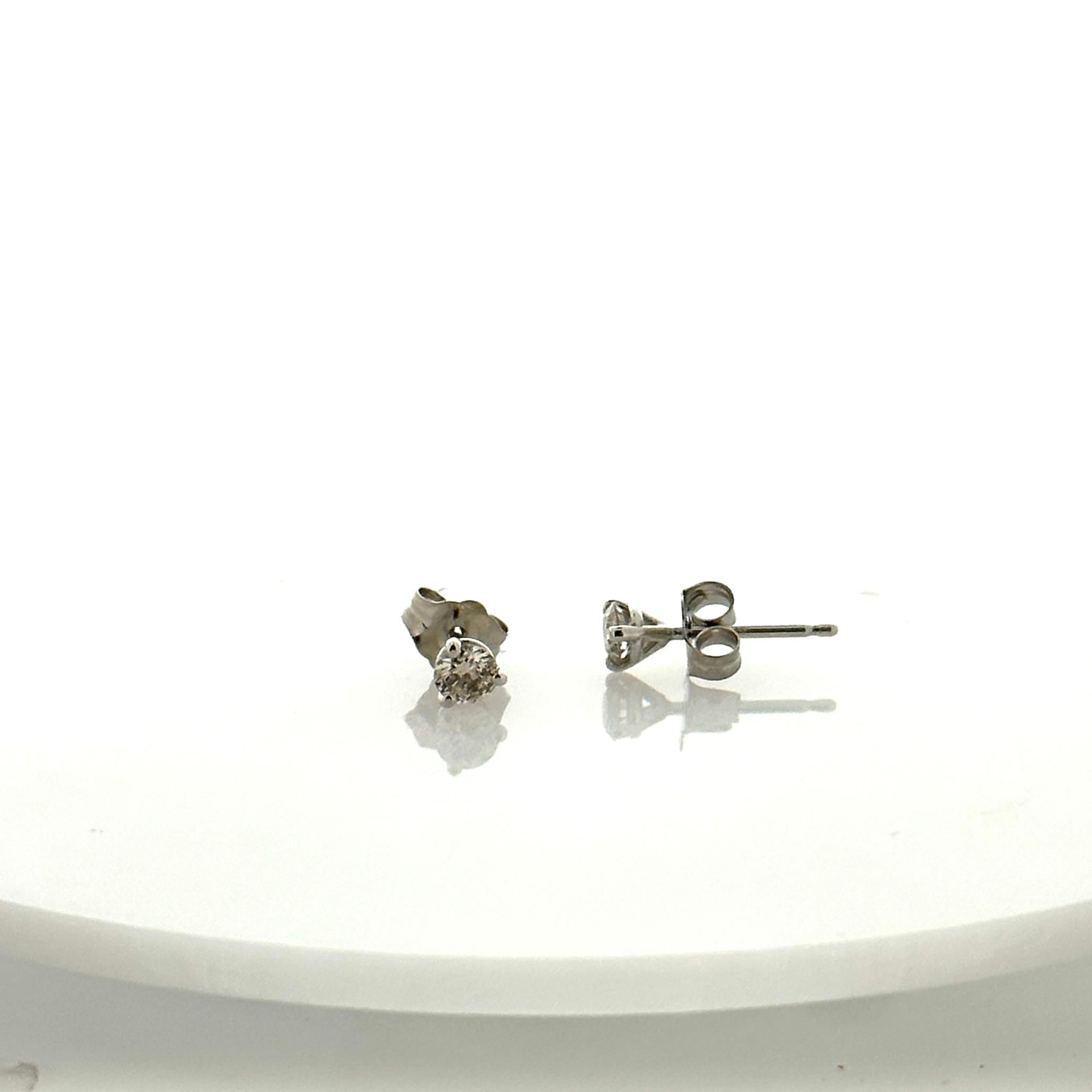 Round Cut 0.33 Carat Total Natural Round Diamond Studs in 14K White Gold For Sale