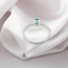0.33 Carat Zambian Emerald Solitaire Ring 0.13 Ct SI/H Diamond 10K White Gold