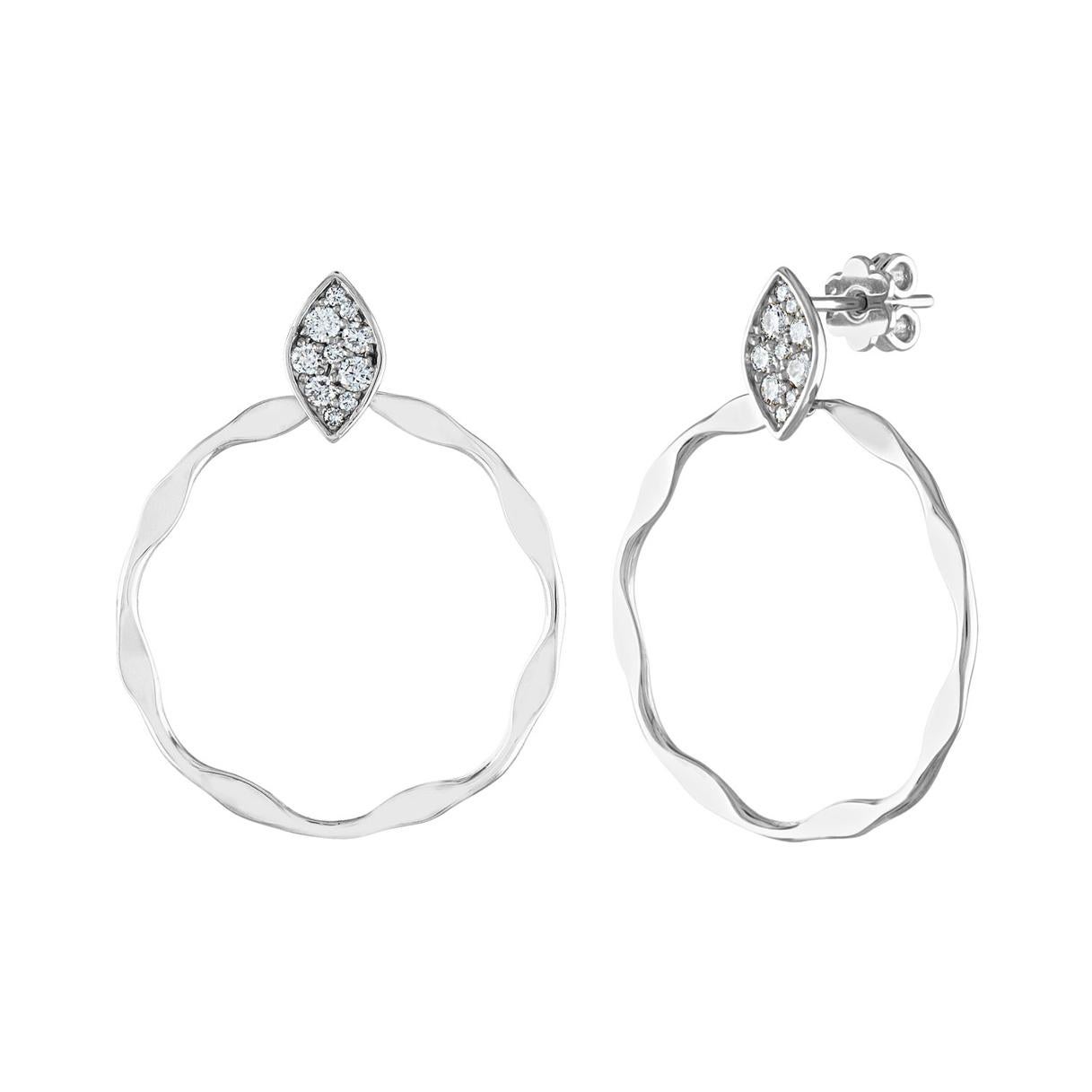 0.33 Carats Diamond & White Gold Front Facing Hoop Earrings For Sale