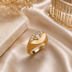 0.33 Ct. Diamond in 18K Yellow Gold Signet Ring Evil Eye Fine Jewelry
