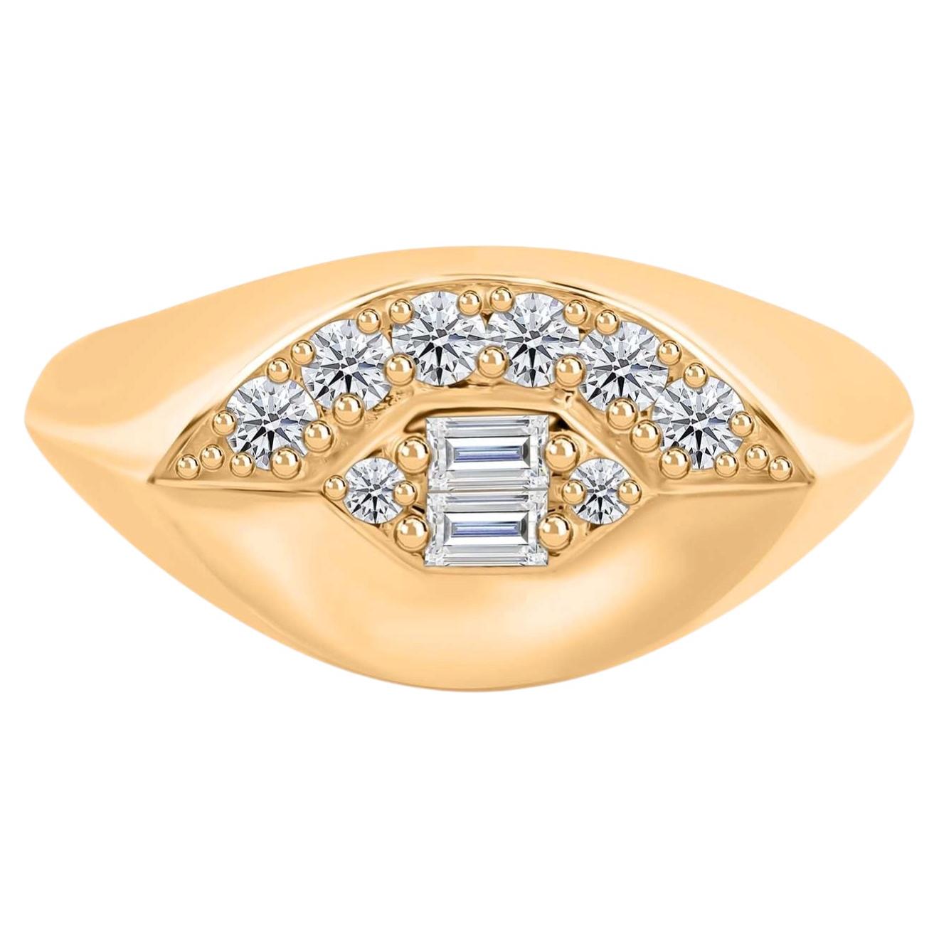 0,33 Ct. Bague de chevalière en or jaune 18K avec diamant Oeil maléfique Fine Jewelry