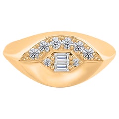 0.33 Ct. Diamond in 18K Yellow Gold Signet Ring Evil Eye Fine Jewelry