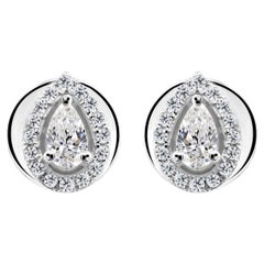 0.33 Ct Natural Diamond Pear Halo Stud Earrings 18K White Gold SI H-I Handmade