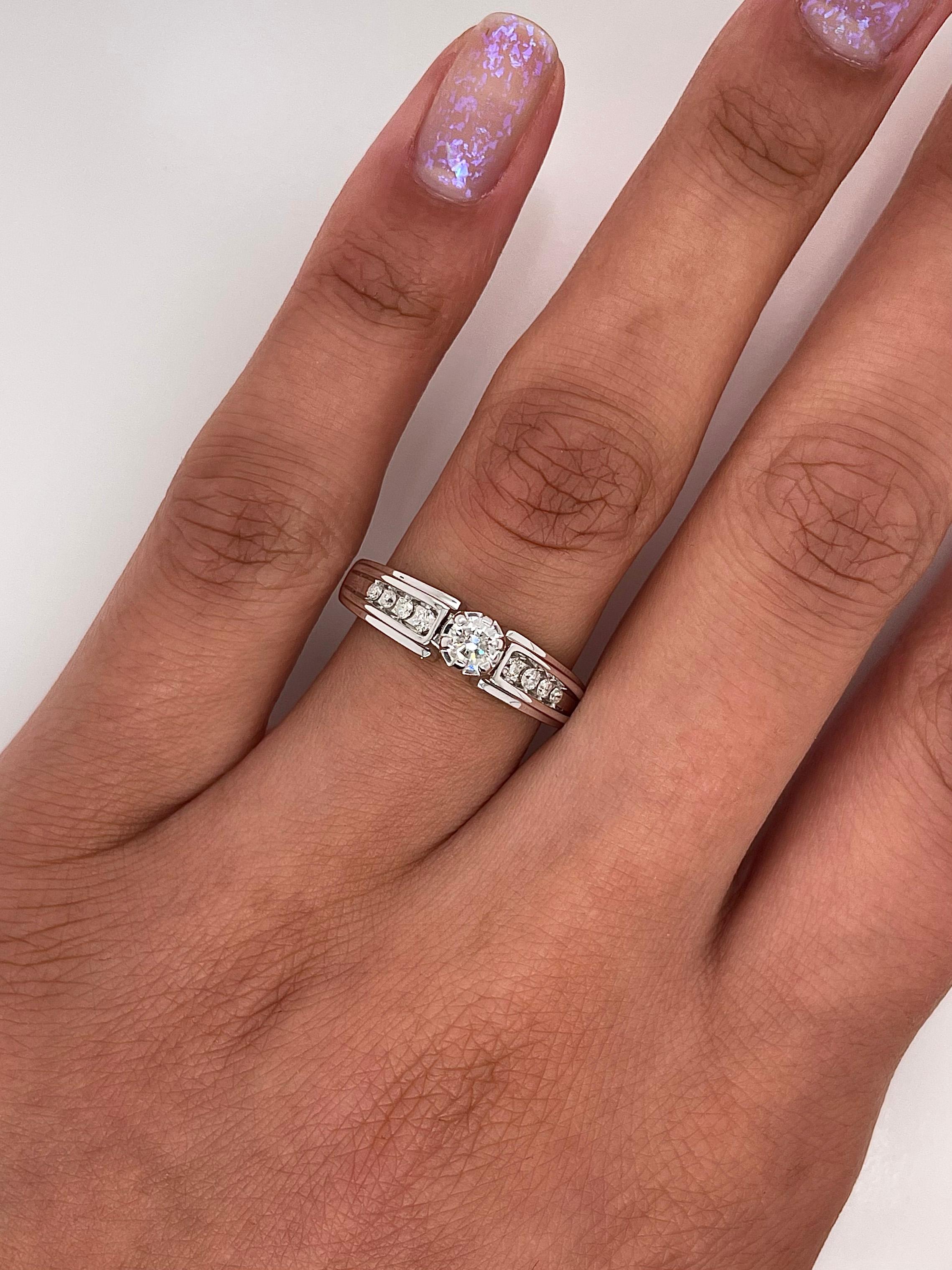 Round Cut 0.33 Total Carat Round Diamond Prong-Set Engagement Ring For Sale