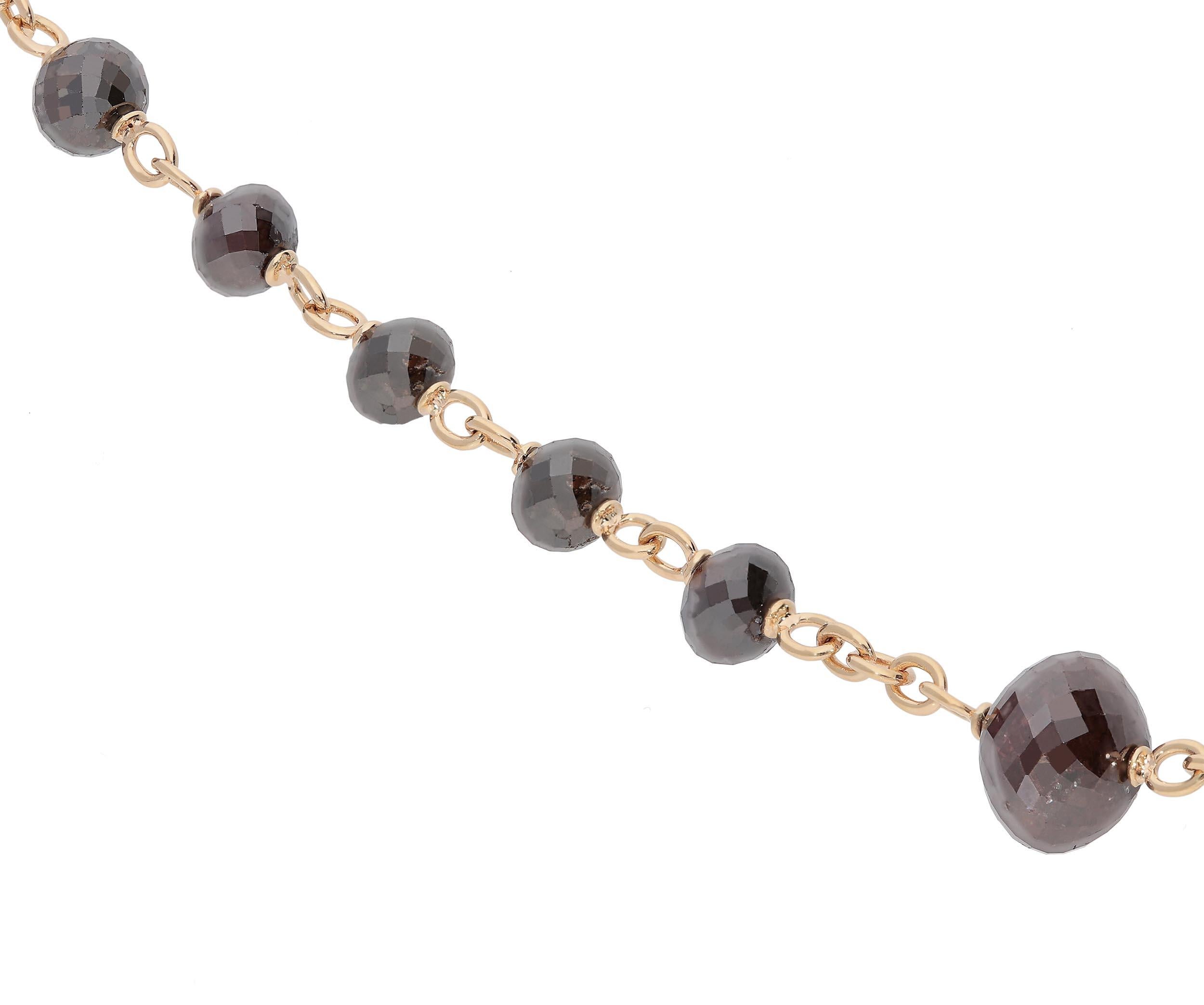 Women's 0.33 White GVS 33.46 Round, Bead, Rose Cut Brown Pink Gold Long Chain Necklace For Sale