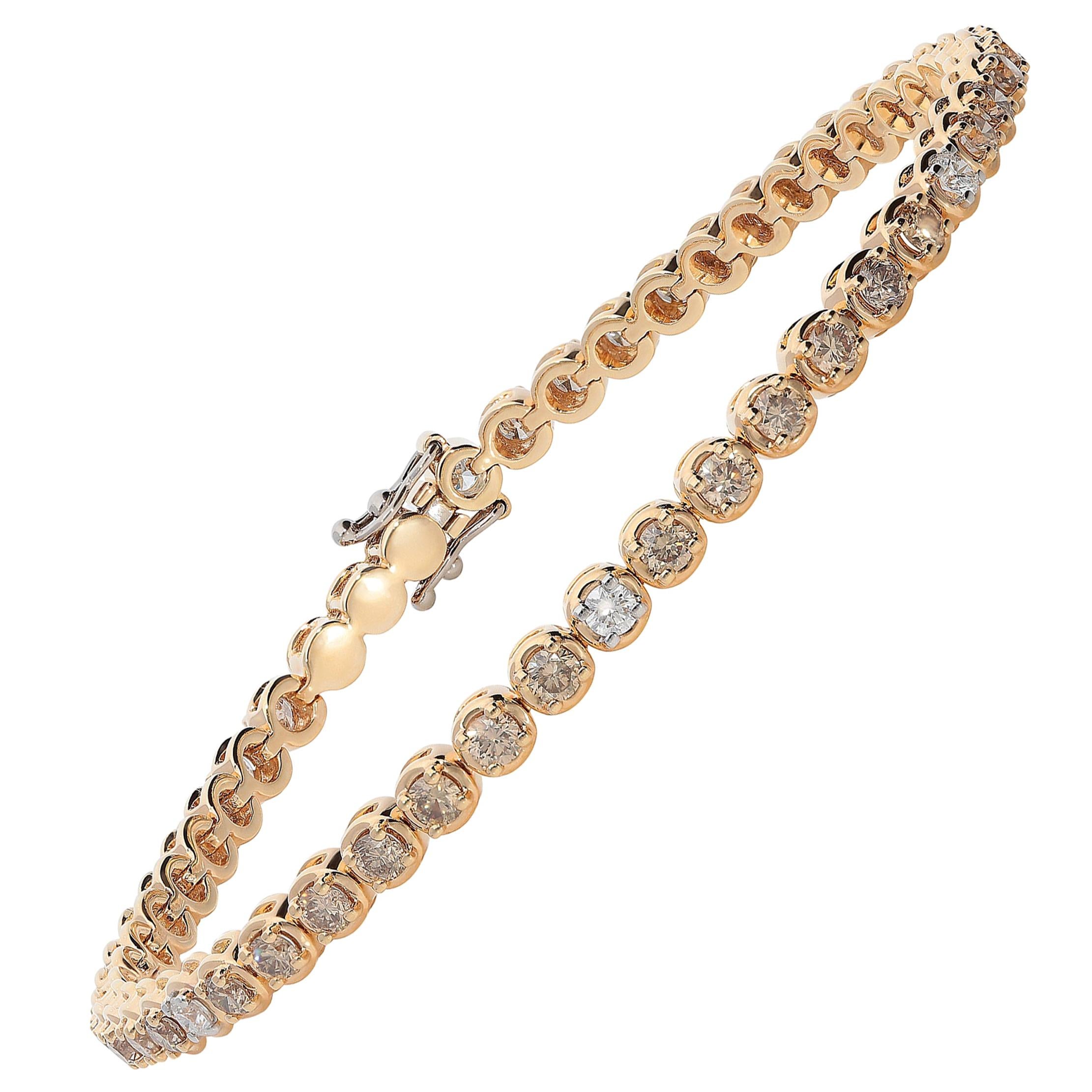 0.33 White GVS Diamonds 2.70 Brown Diamonds 18 Karat Pink Gold Tennis Bracelet For Sale