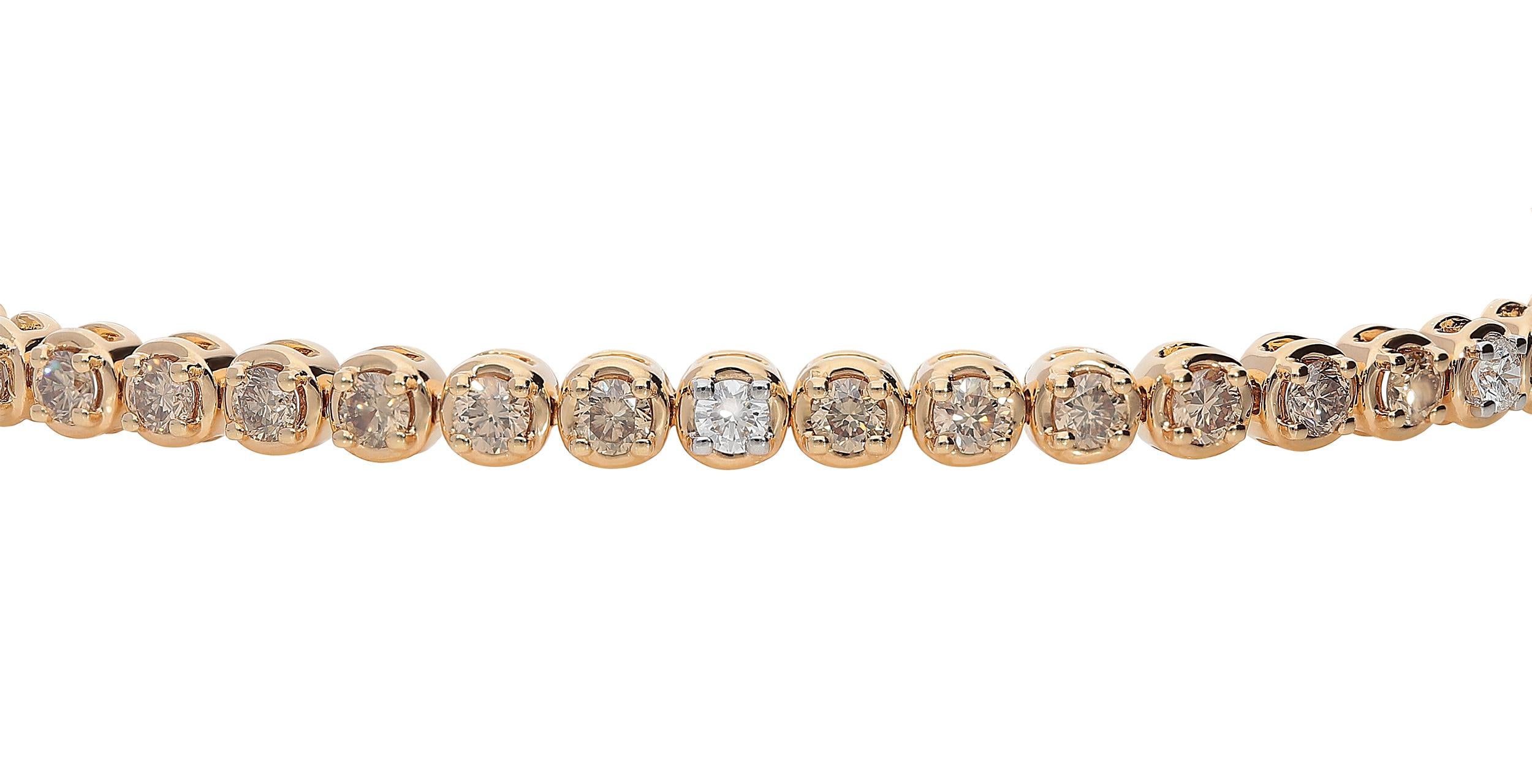 Contemporary 0.33 White GVS Diamonds 2.70 Brown Diamonds 18 Karat Pink Gold Tennis Bracelet For Sale