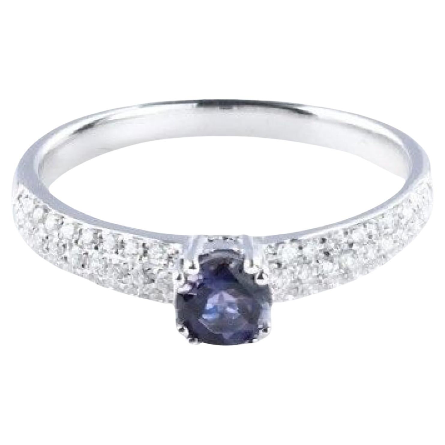 0.335 Carat Iolite and Diamond Ring in 14 Karat White Gold